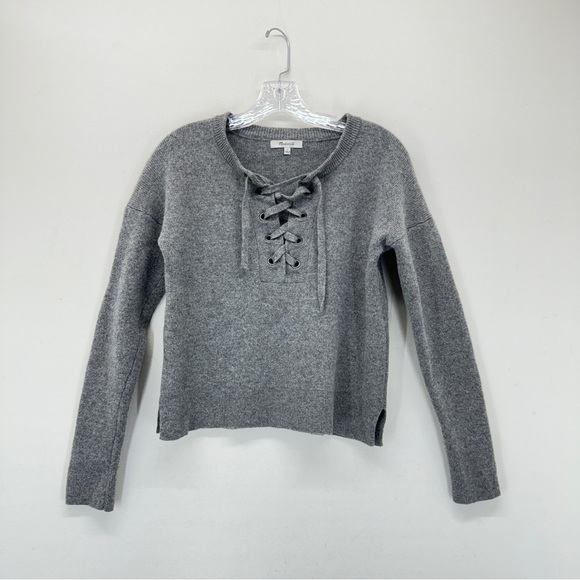 Madewell Merino Wool Knit Womens Sweater Pullover Grey Size Small Boxy Casual - Picture 2 of 10
